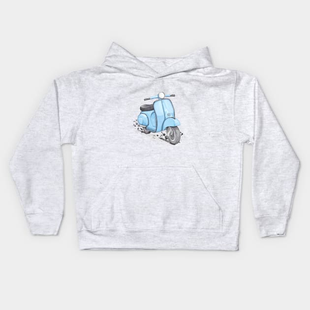 Classic blue vintage scooter. White background. Kids Hoodie by Magic Mouse Illustration